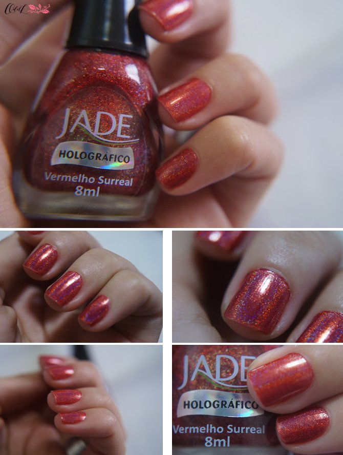 Nas unhas: holográfico Jade